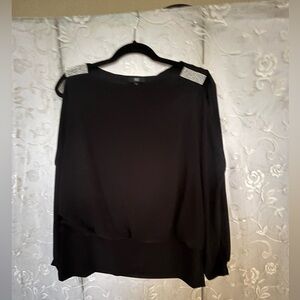A.B.S Black Women's Top with Rhinestone Shoulder Accents